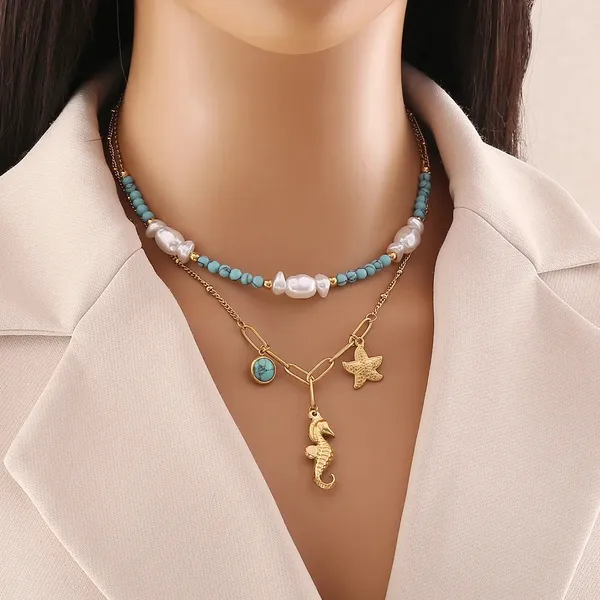 Gold_Hippocampus_Dual_Layer_Necklace_For_Women